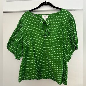 Kate Spade Puff Sleeve Green Blouse with front bows